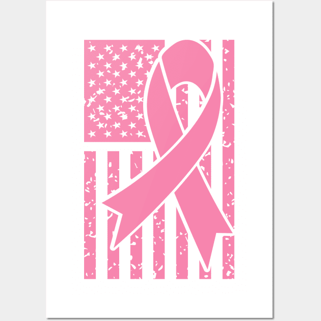 Breast Cancer Ribbon with American Flag Wall Art by MonarchGraphics